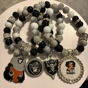 NFL Raiders Charm Bracelet Set - Black, White, Silver